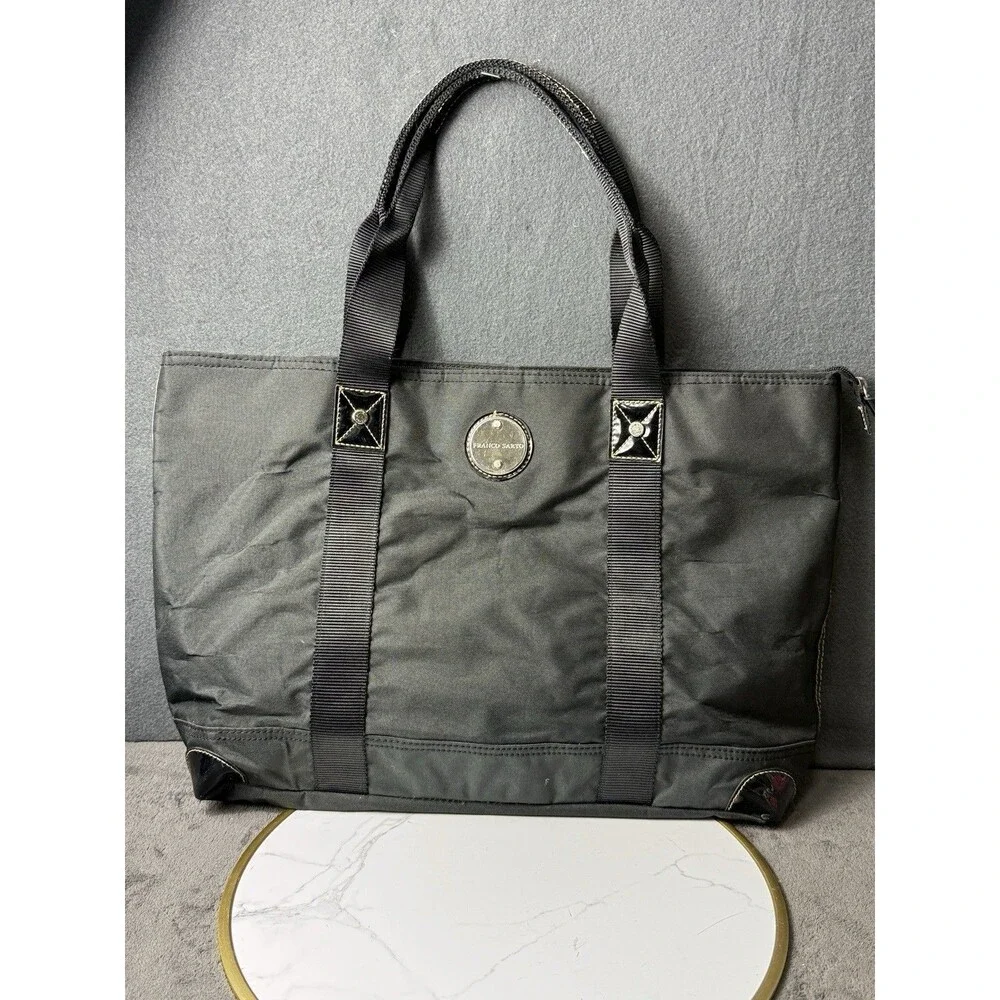 Franco Sarto Womens Gray Canvas Top Handle Bag Shoulder Tote Handbag Satchel Pur